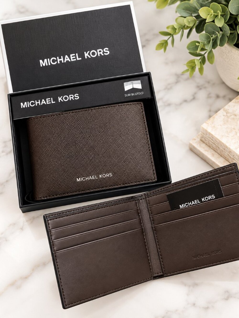 Michael Kors Wallet Brown Solid Men Slim Bifold